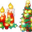 MorTime 2 Pack Lighted Christmas Window Decorations, Light up Xmas Window Lights for Winter Holiday with 12 LEDs