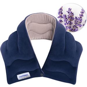 Comfheat Neck Heating Pad Microwavable for Pain Relief, Moist Hot Compress Microwave Neck Warmer Wrap FSA Eligible HSA for Sore Muscles Relief, Lavender Aroma, 25 x 5.7 Inches, Blue