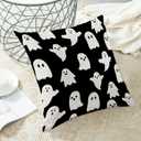 CXMEIFLY Halloween Decor Pillow Covers 18x18 Inch Set of 2 Black and White Ghost Boo Throw Pillows for Couch Happy Halloween Indoor Outdoor Farmhouse Decorative Cushion Case for Sofa Bed Decorations