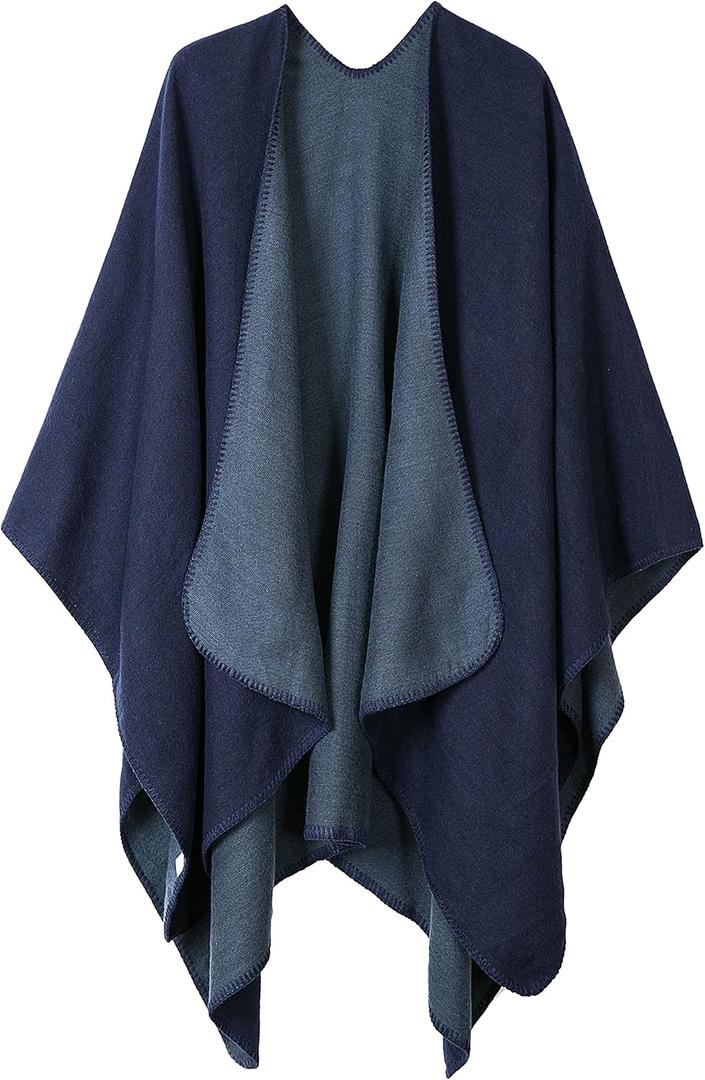 Urban CoCo Women's Color Block Shawl Wrap Open Front Poncho Cape (Blue)