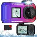 4K 33FT Digital Camera, 48MP Underwater Camera Waterproof Rugged Dustproof Shockproof for Snorkeling Diving, Selfie Dual-Screen Point and Shoot Digital Camera with 32G Card (Gradient Purple)