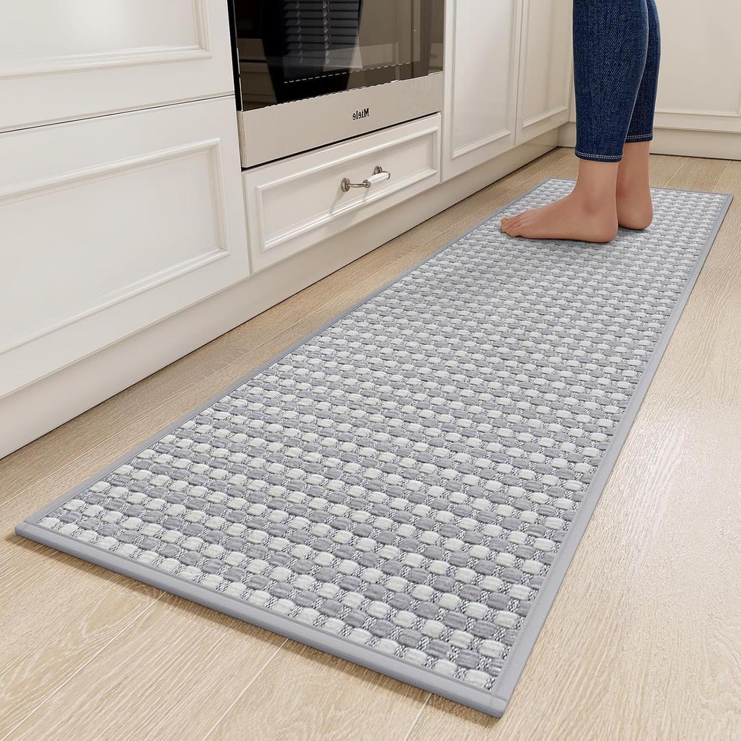 Kitchen Runner Rugs Non Slip Washable, Super Absorbent Soft Chenille Braided Kitchen Mats for Floor Rubber Backing Sink Mat Standing Floor Mat, Machine Washable Easy Clean, Gray,  56x16.5 Inches