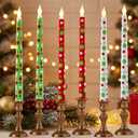 Kittmip 4 Pcs Christmas Flameless Taper Candles 11 Inch Long Polka Dots White Red Green Battery Operated LED Candles Elf Candlestick Table Centerpiece for Xmas Winter Holiday Party Decor