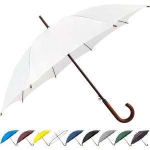 SoulRain 48" White Stick Umbrella Large Windproof Wedding Umbrella for Rain, Automatic Open, Vintage Cane Umbrella with Wooden Handle & Shaft, Elegant Parasol for Women & Men(White)