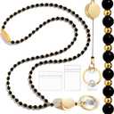Lanyards with ID Badges Holder for Teachers Keys Card- Black Gold Women Breakaway Retractable Beaded Break Away Neck Lanyard with Holder for Name Tag Cruise Ship Cards Keys