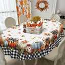 Fall Pumpkin Tablecloth Thanksgiving Autumn Buffalo Plaid Table Cloth 60"x102", Waterproof and Reusable Table Cover for Fall Harvest Party Decoration