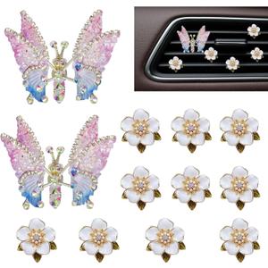 12 pcs flower car vent clips cute car decorations interior air vent clips butterfly accessories para carros pink car accessories for women interior, gift for girlfriend, coworker, family