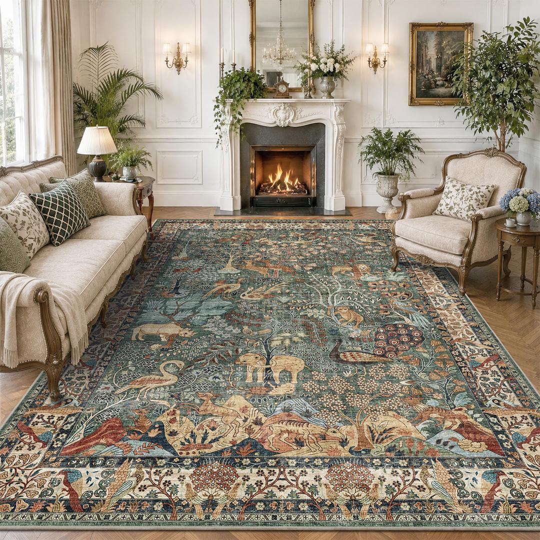 8x10 Large Area Rug Vintage Animals Floral Print Indoor Carpet