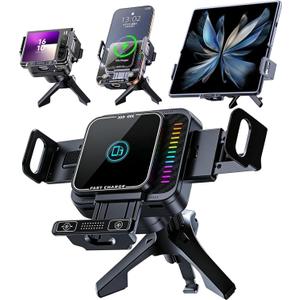 Wireless Car Charger, 15W Wireless Charging & 66W Type-C Fast Charging, Car Phone Holder Mount for iPhone 17/16/15/14/13, iPads, Samsung Galaxy Z Fold/Flip, S25/S24/S23, Google Phone