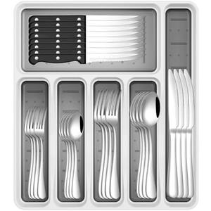49-Piece Stainless Steel Silverware Set with Cutlery Organizer, Service for 8 with Steak Knives and Kitchen Utensils