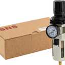 SNS 1/2NPT Compressed Air Filter Regulator Piggyback Combo, Semi-auto Drain, 5 Micron Brass Filter, Gauge and Bracket, Poly Bowl with Metal Guard AW4000-N04A