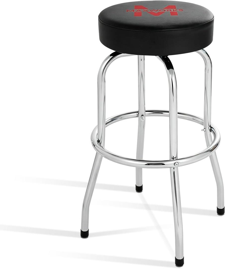 MaxWorks 51090 Swivel Bar Stool, Padded Seat with Chrome Plated Legs, Black, 300-Lb Capacity, 28-1/4" Tall, 14-1/2" Diameter Surface, Ideal for Garage, Shop, Workbench, Bar, 14.5 x 14.5 x 28.25 inches