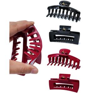 HOKEMP 4 Pack Silicone Hair Claw Clips for Women - Flexible Large Durable Hairclips for Thin Thick Curly Hair, Non-Slip Strong Grip Hair Claws for All Hair Types (Black/Red)