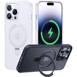 CASEKOO Designed for Case 14 Pro Max with Magnetic Invisible Stand [Military Drop Protection] [Compatible with MagSafe] Shockproof Slim Translucent Matte Promax Case 6.7 Inch, Translucent White