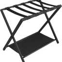 Hzuaneri Luggage Rack, Folding Suitcase Stand for Guest, Foldable, Luggage Holders with Shelf, Steel Frame with Nylon Straps for Bedroom, Hotel, Holds up to 154 lb, Black, 1 Pack LR03801B