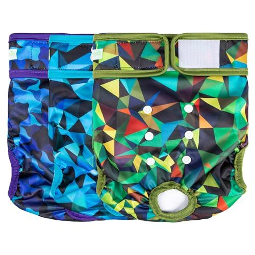 Weegreeco Washable Dog Diapers (3 Pack), Highly Absorbent Dog Diapers Female for Doggie Puppy in Heat, Period, Incontinence, or Excitable (Abstract Geometrical Blue, Medium)