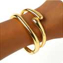 PEALICIOUS 2Pcs Chunky Bracelet for Women, Girls Gold Bangle Bracelet 7in Minimalist Silver Chunky Bangles Prom Gifts, Trendy Gold Arm Cuff Upper Arm Band, Stack Bead Prom Accessories Summer Jewelry