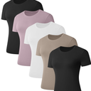 Pack of 4 Size M Pack Women's Short Sleeve Basic T Shirts Tees, Slim Fit Crew Neck Tshirt Summer Tops for Casual Workout Trendy