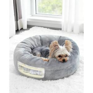 Orthopedic Dog Beds for Small Dogs 20 in, Small Dog Bed with Pocketed Coils and Soft Foam Support, Detachable Puppy Bed for Small Dogs and Cats, Round Flannel Anti-Anxiety Donut Dog Bed, Gray