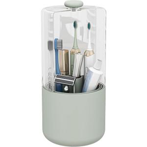 YOOLENS Toothbrush Holder with Cover 360 Rotating 4 Compartments Bathroom Toothpaste Electric Toothbrush Organizer, Light Green