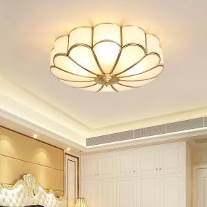 MIXL-Mid Century Brass Flush Mount Ceiling Light,14 Inch Bedroom Light Fixture,Vintage Style Ceiling Lamp for Living Room and Entyrway, Small