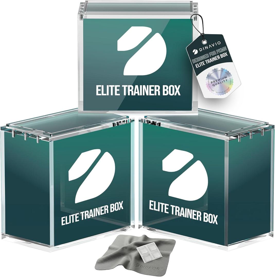 Dinavio Crafthouse Elite Trainer Box Acrylic Display Case Stackable 3 Pack - 8mm + 5mm Ultra Thick Acrylic with N52 Strong Magnets - ETB Case Protector - Compatible with Elite Trainer Boxes (3 Pack)