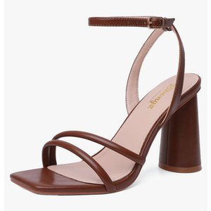 RIBONGZ Block Heels Prom Heeled Sandals for Women Chunky Square Open Toe Strappy High Heels Ankle Strap Wedding Bridal Shoes High Heel Sandals for Party Dress 9.5