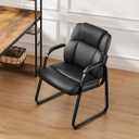 PU Leather Conference Room Chair, Tall Back Chairs with with Padded Arms and No Wheels, Guest Chair for Reception Waiting Room Black, 1pc