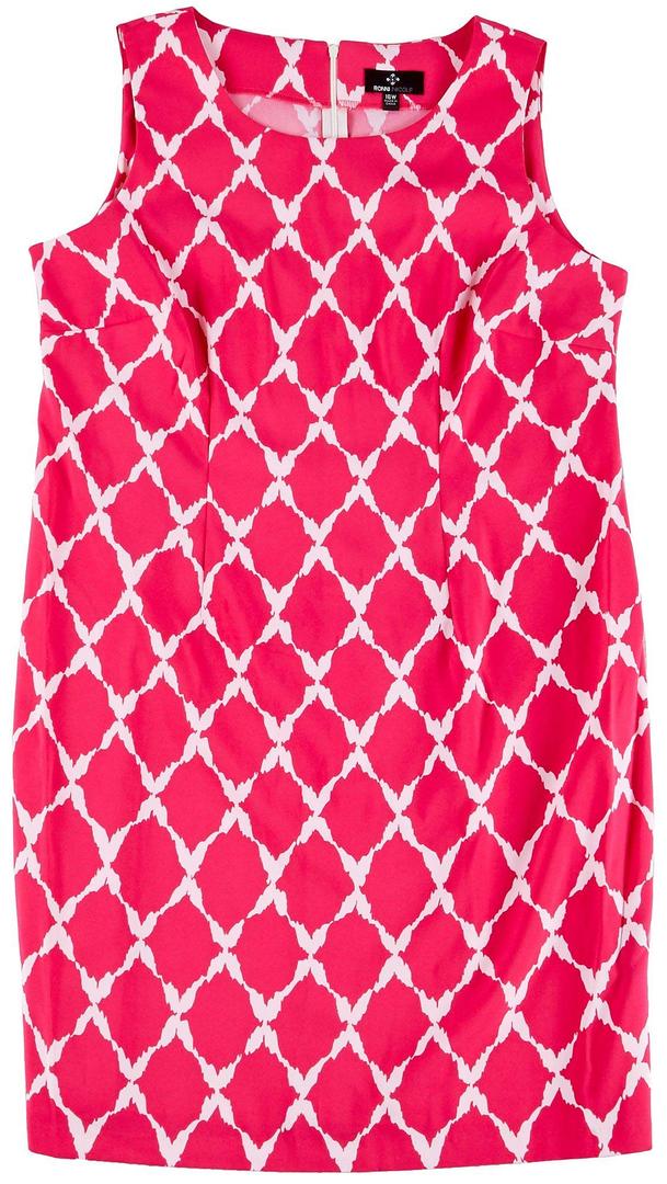 Ronni Nicole Plus Diamond Printed Dress 24W Pink/White