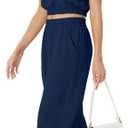 GRECERELLE Two Piece Sets for Women Sleeveless Crop Top Wide Leg Pants Sweat Set for Women Tracksuits 2026 Summer (M)