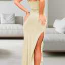 Women's Spaghetti Strap Maxi Dress Sexy Lace Split Side Long Cami Dresses (Large)