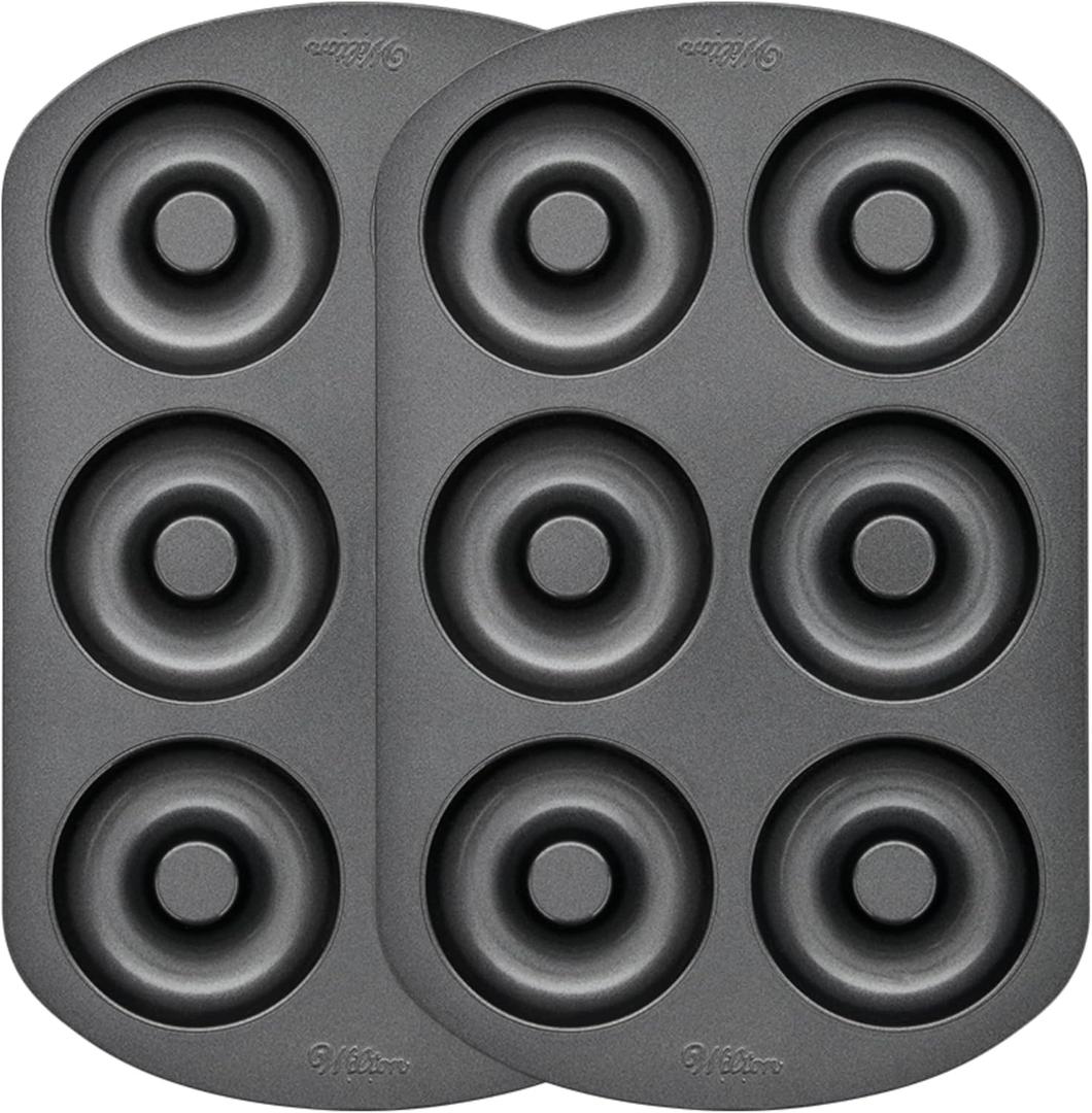 Wilton Gold Premium Non-Stick Warp-Resistant Bakeware, Made without PFAs, Donut Pan Set, 2-Piece, Packaging May Vary (Gray)