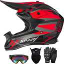 SPARK Adult Motocross Helmet Dirt Bike Helmets Full Face Motorcycle Off-Road Mountain E-Bike BMX MX ATV Helmet (with Gloves Goggles Mask) 4Pcs Set, DOT Certified (Red Rocket, X-Large)