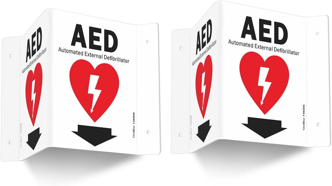 GicnKeuz AED Sign for Wall, 8" x 6" AED Signs with Symbol, Two-Sided Acrylic V-Signs for Business or Office or Home or Wall Dcor, Including Screws, Easy to Install (2 Pack)