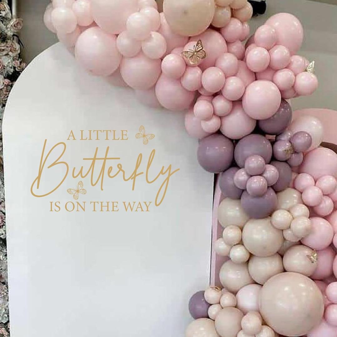 A Little Butterfly is On The Way Baby Shower Party Decal Sign - Gender Reveal Sign Decal, Butterfly Theme Baby Shower Decorations for Party, Balloon Arch, Backdrop