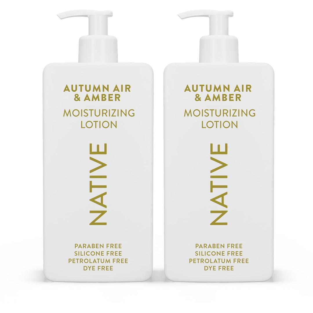 Native Body Lotion with Naturally Derived Ingredients - Autumn Air & Amber - Silicone, Paraben, & Dye Free Leaving Skin Soft and Hydrating | Fall Seasonal Scent Bundle, 16.5 oz - 2 Pk