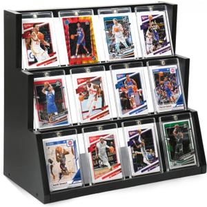 Black Tarding Card Display Stand : Ideal for Collectors' Room, Graded Card Show, 3-Tier Countertop Multi-Layer Collection with Card Supporters for PTCG Cards, Baseball Card Graded Cards & NBA Card
