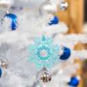 5 Pcs Christmas Crystal Beaded Snowflake Ornaments 3.2 Inch Clear Acrylic Pearls Beaded Hanging Ornaments Kits Christmas Tree Decorations for Winter Party Indoor Home Decorations(Blue)