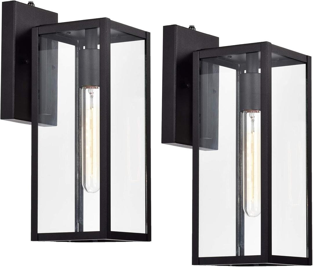 MICSIU 2 Pack Dusk to Dawn Outdoor Lighting, 14.5 Inch Modern Farmhouse Exterior Wall Sconce with Clear Glass, Industrial Black Outside Porch Lights for House Garage Entryway, E26 Base, ETL Listed