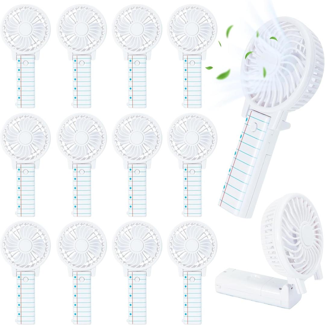 12 Pcs Back to School Small Personal Portable Fans | Mini Handheld Fan Bulk Cute Fans Favor for School Party Gift Outdoor Sport Cooling Supplies (Notebook)