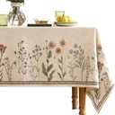 ISAENNE Designer Off White Linen Long Tablecloth Rectangular, Floral Elegant Table Cloth, Stain Resistant Vintage Decor Tablecloths for Dining Thanksgiving Kitchen Christmas,63"*94"-Serenity G