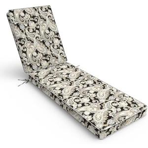 TWLEAR Outdoor Chaise Lounge Cushion for Patio Furniture 72 x 21 x 3 Inch, Water Resistant Patio Lounge Chair Cushion with Straps for Lawn Pool Furniture,Paisley Black