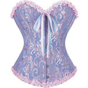 Women's Lace Up Corset Boned Floral Overbust Lingerie Bustier Bodyshaper Top  (4X-Large, Blue)