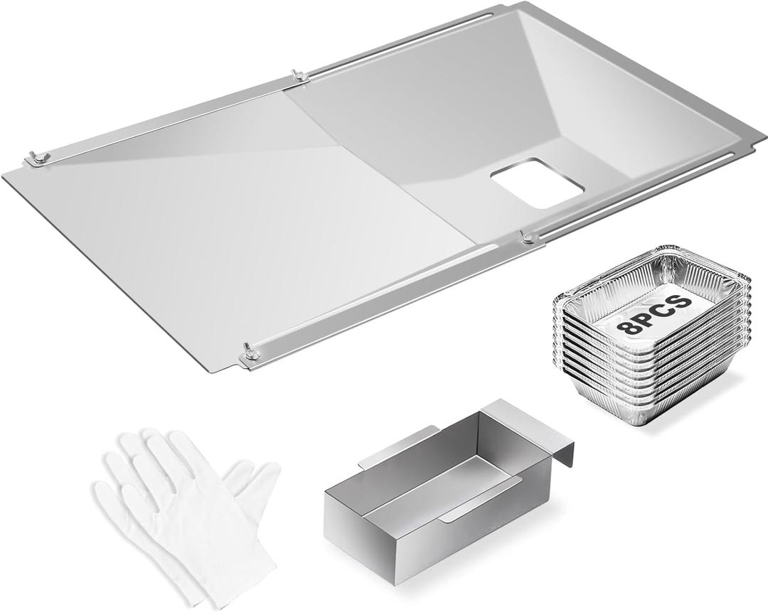 Grease Tray with Catch Pan and Foil Liner, Adjustable Drip Pan for 3/4/5 Gas Grill Models from Dyna Glo, Nexgrill, Expert Grill, Kenmore, Charbroil, BHG and More Grill Replacement Parts.
