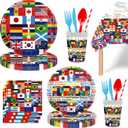 International Flags Soccer Party Decorations – 193 PCS Soccer Party Supplies for 24 Guests with Plates, Cups, Napkins, Cutlery & Tablecloth, 2026 Soccer Watch Party Decor