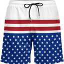 Men's 4th of July Outfits Independence Day Suit USA Flag White Blue Shirt Shorts for American Patriots (White, M)