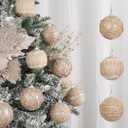 XmasExp Farmhouse Christmas Ball Ornaments Set-70mm/2.76" Shatterproof Rustic Xmas Tree Hanging Decoration (12 Counts,Beige & Champagne)