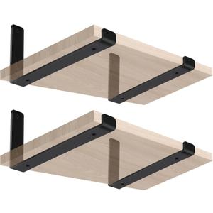 4 Pack - 7.25" L x 4" H x 1.5" W J Lip Shelf Brackets Rustic Farmhouse Iron Wall Floating Shelf Bracket Metal Shelf Bracket Industrial Shelf Supports with Screws Black