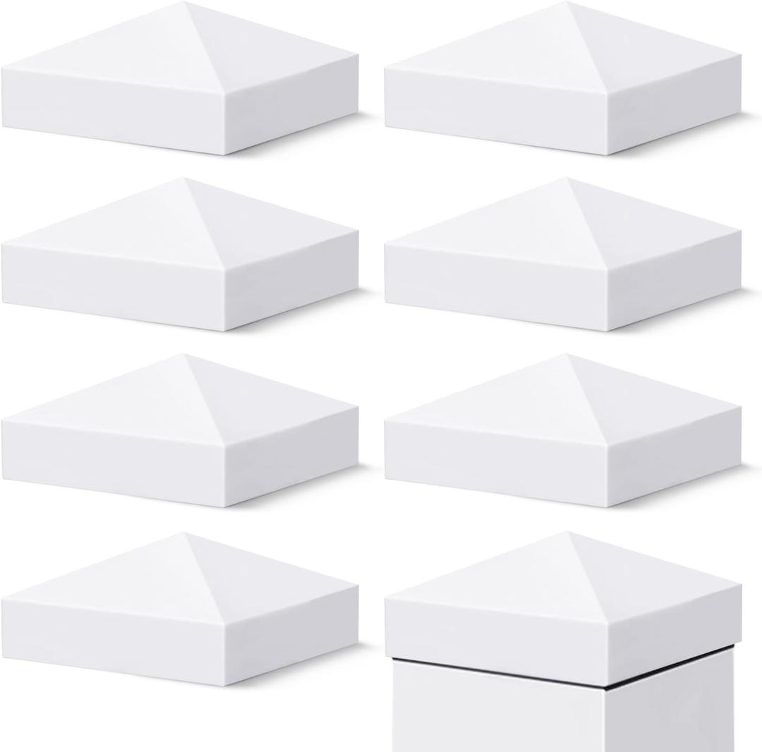 8 x VIVIDA 4" x 4" Vinyl Post Caps (8-Pack), Pyramid White PVC Fence Post Caps for Actual 4" x 4" Vinyl Fence, Deck, Mailbox