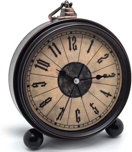 Oxmidud 5'' Retro Vintage Metal Desk Alarm Clock - Non-Ticking Silent Antique Analog Table Clock - Battery Operated Quartz Clock for Bedside Desk Table Bedrooms Living Room Home Office Decor